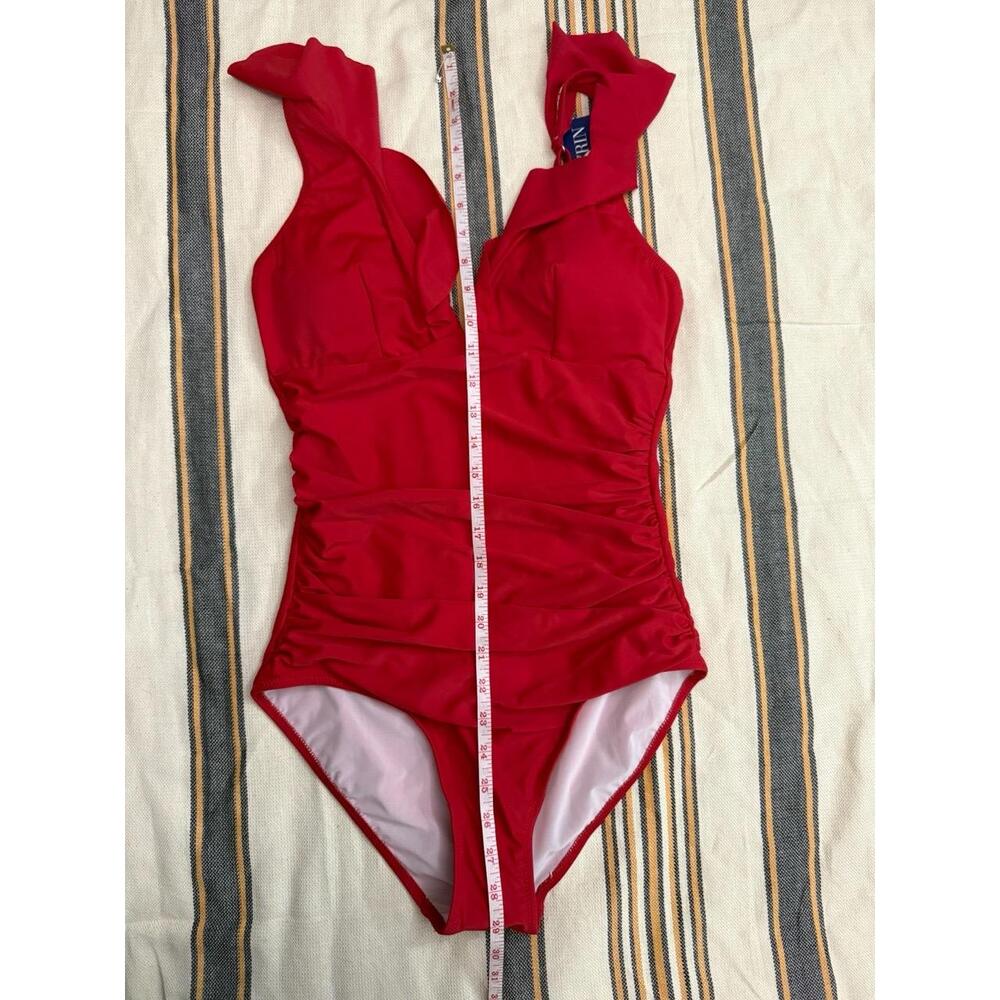 NWT Swimsuit Womens M Red Onepiece Ruched Sides Resort Modern Chic - Picture 3 of 10